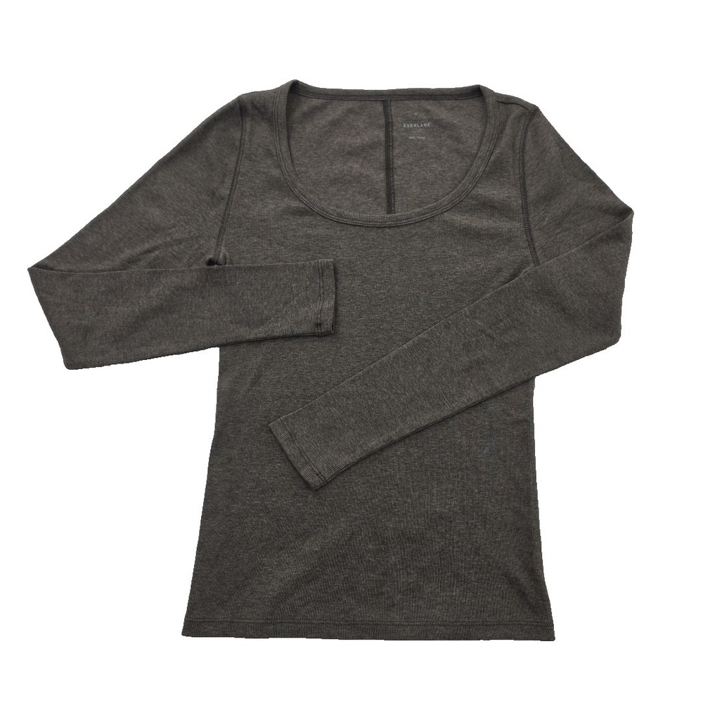 Everlane Luxe Rib Scoop-Neck Tee Womens Small Gray Grey NWOT Supima Cotton